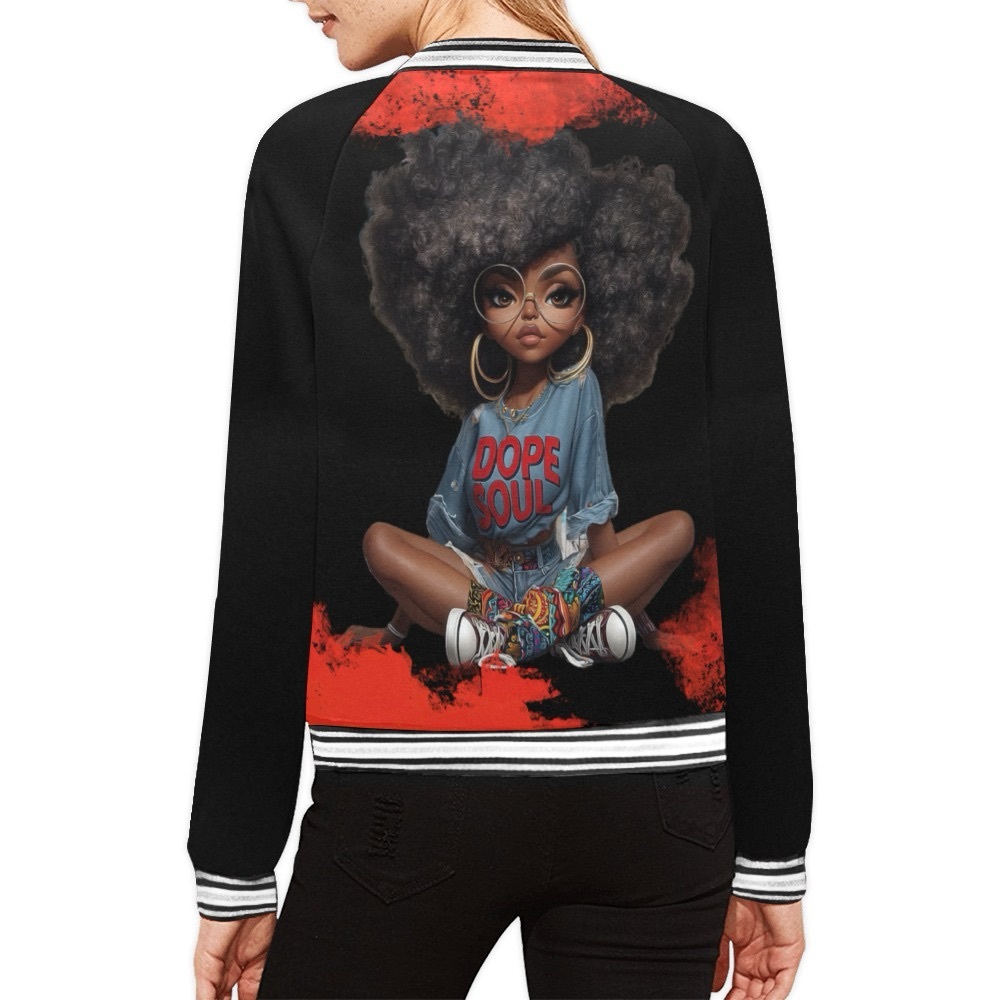 Black Bomber Jacket with Graphic Design